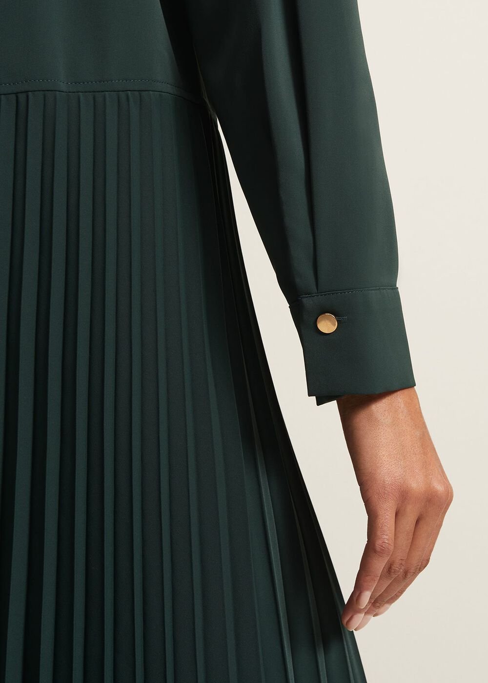 Helena Pleated Shirt Midi Dress - Dark Green
