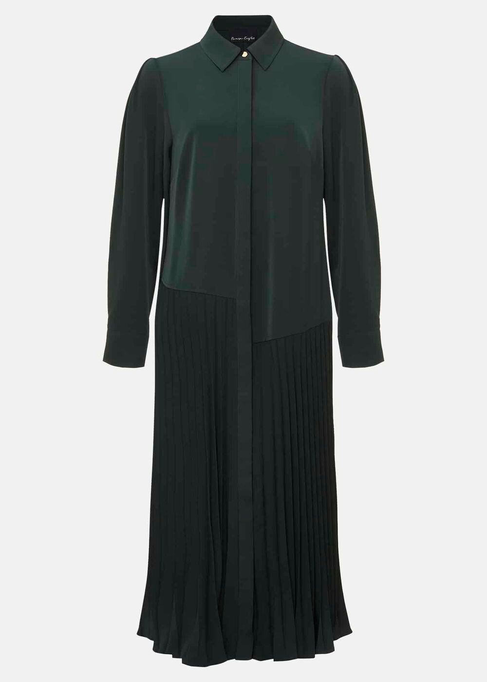 Helena Pleated Shirt Midi Dress - Dark Green