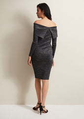 Heidi Knitted Bardot Dress - Black/Silver