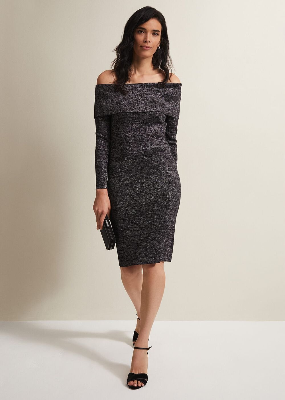 Heidi Knitted Bardot Dress - Black/Silver