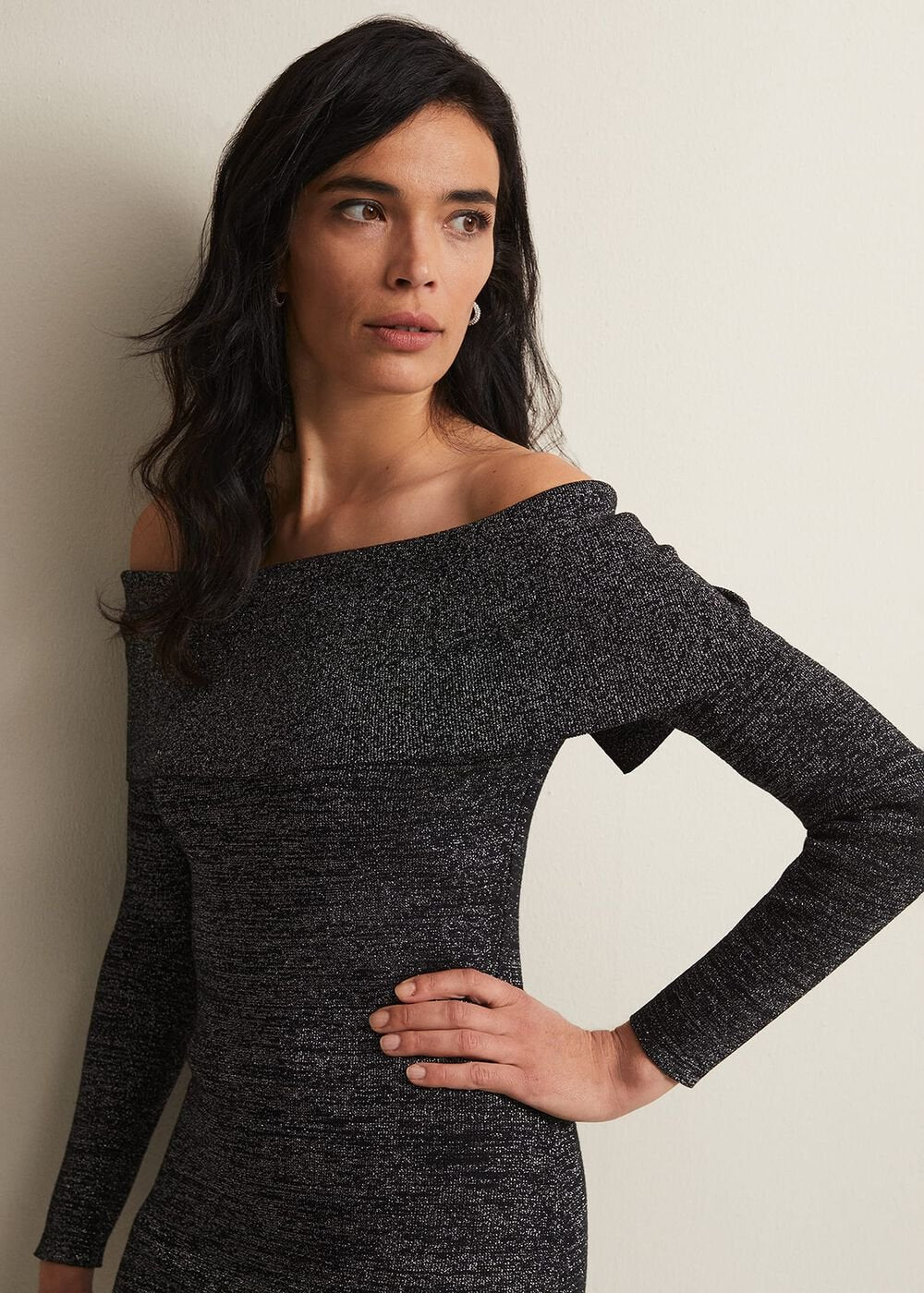 Heidi Knitted Bardot Dress - Black/Silver