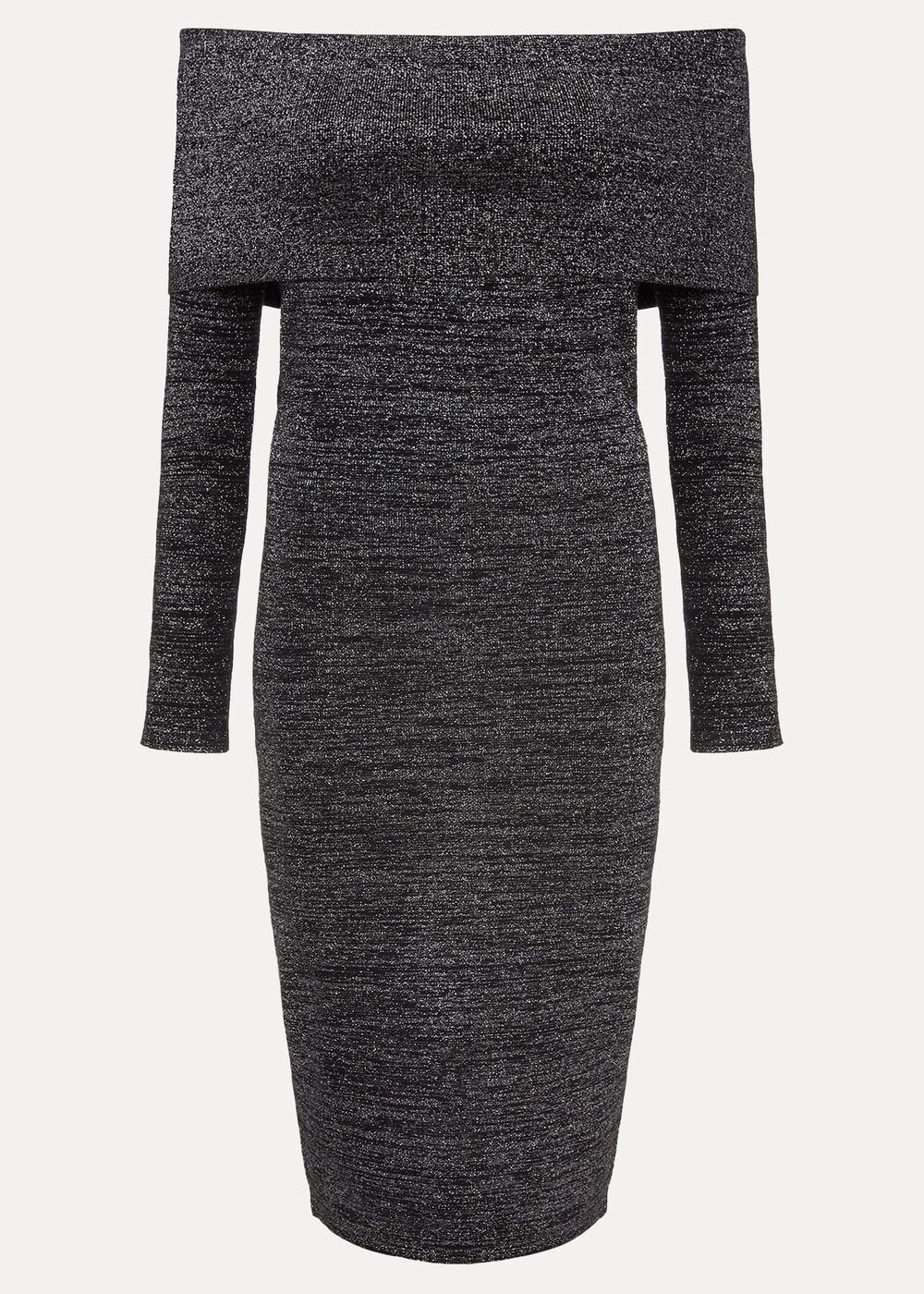 Heidi Knitted Bardot Dress - Black/Silver