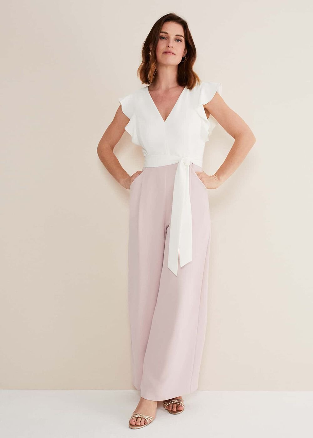 Kallie V Neck Frill Jumpsuit - Antique Rose