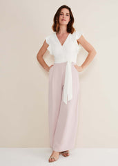 Kallie V Neck Frill Jumpsuit - Antique Rose