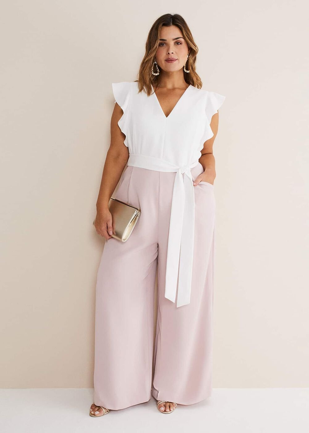 Kallie V Neck Frill Jumpsuit - Antique Rose