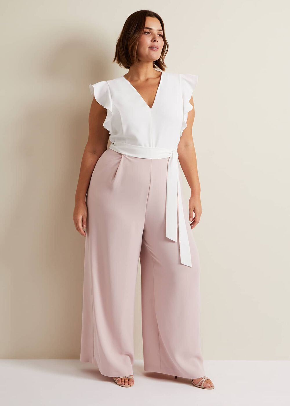 Kallie V Neck Frill Jumpsuit - Antique Rose