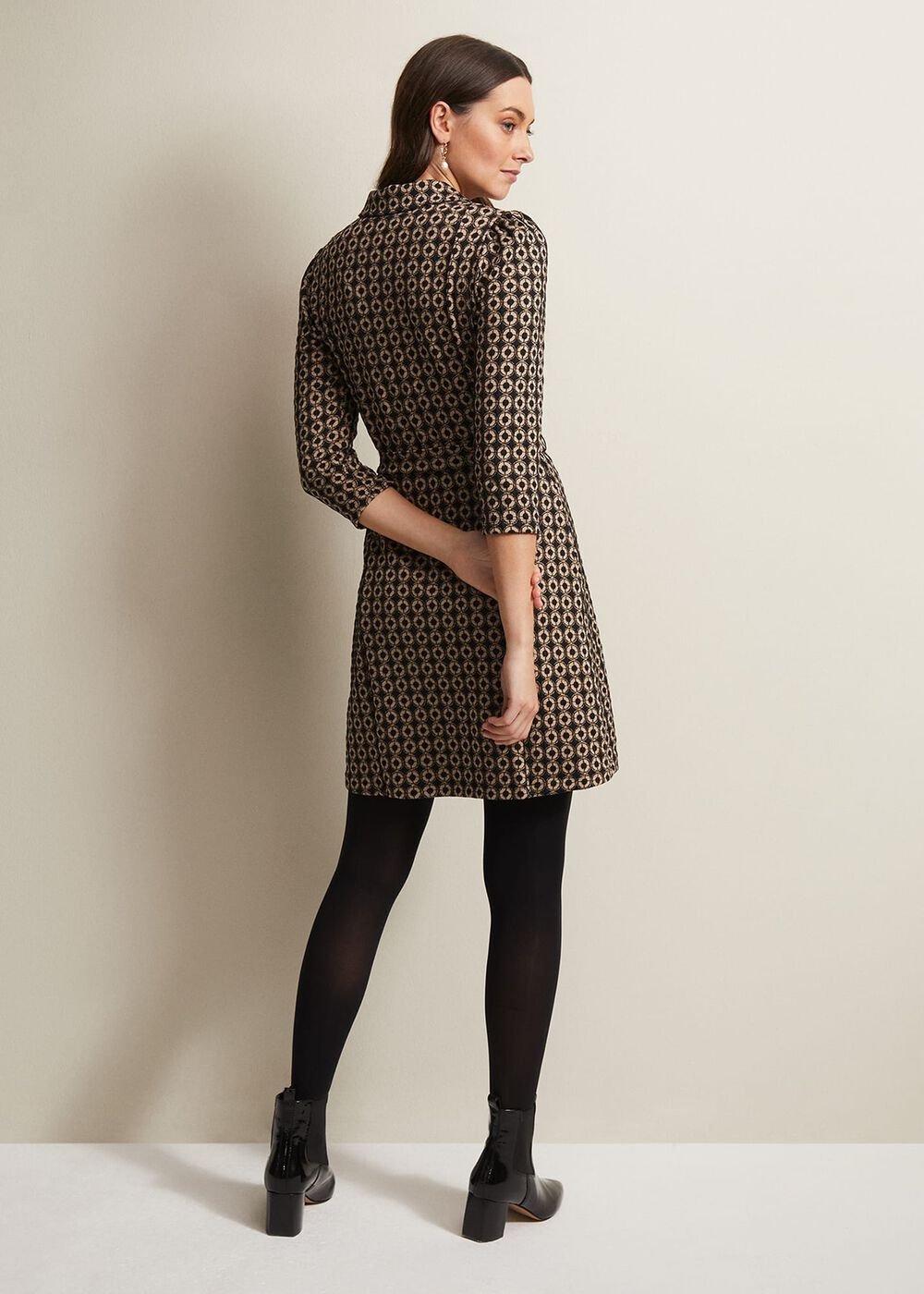Geometric Mini Shirt Dress in Black & Camel - Black/Camel