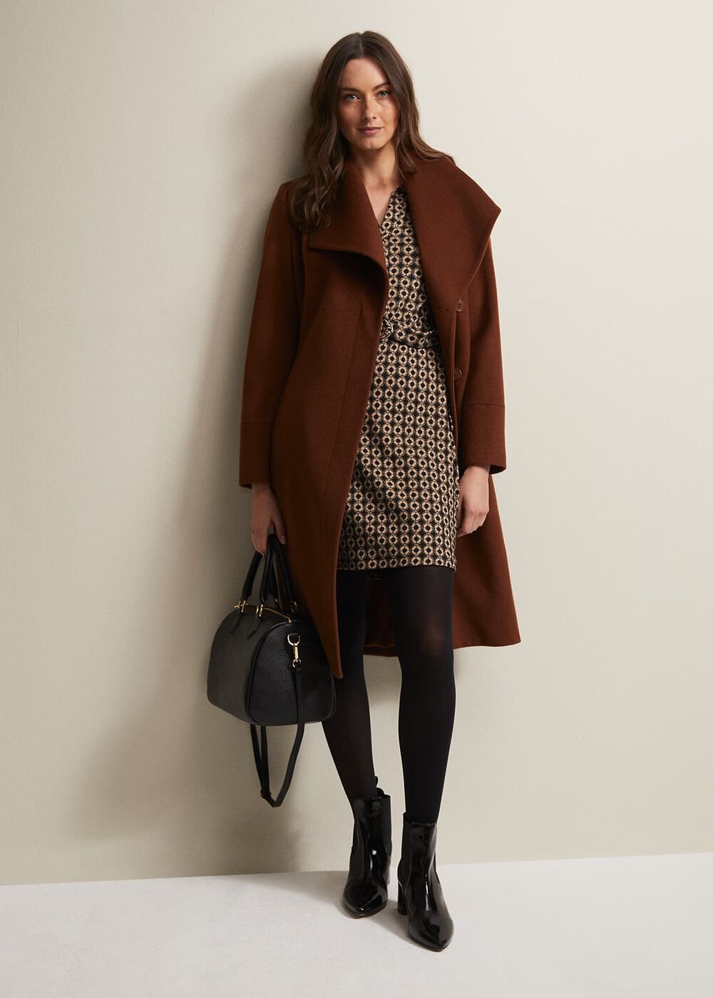 Geometric Mini Shirt Dress in Black & Camel - Black/Camel
