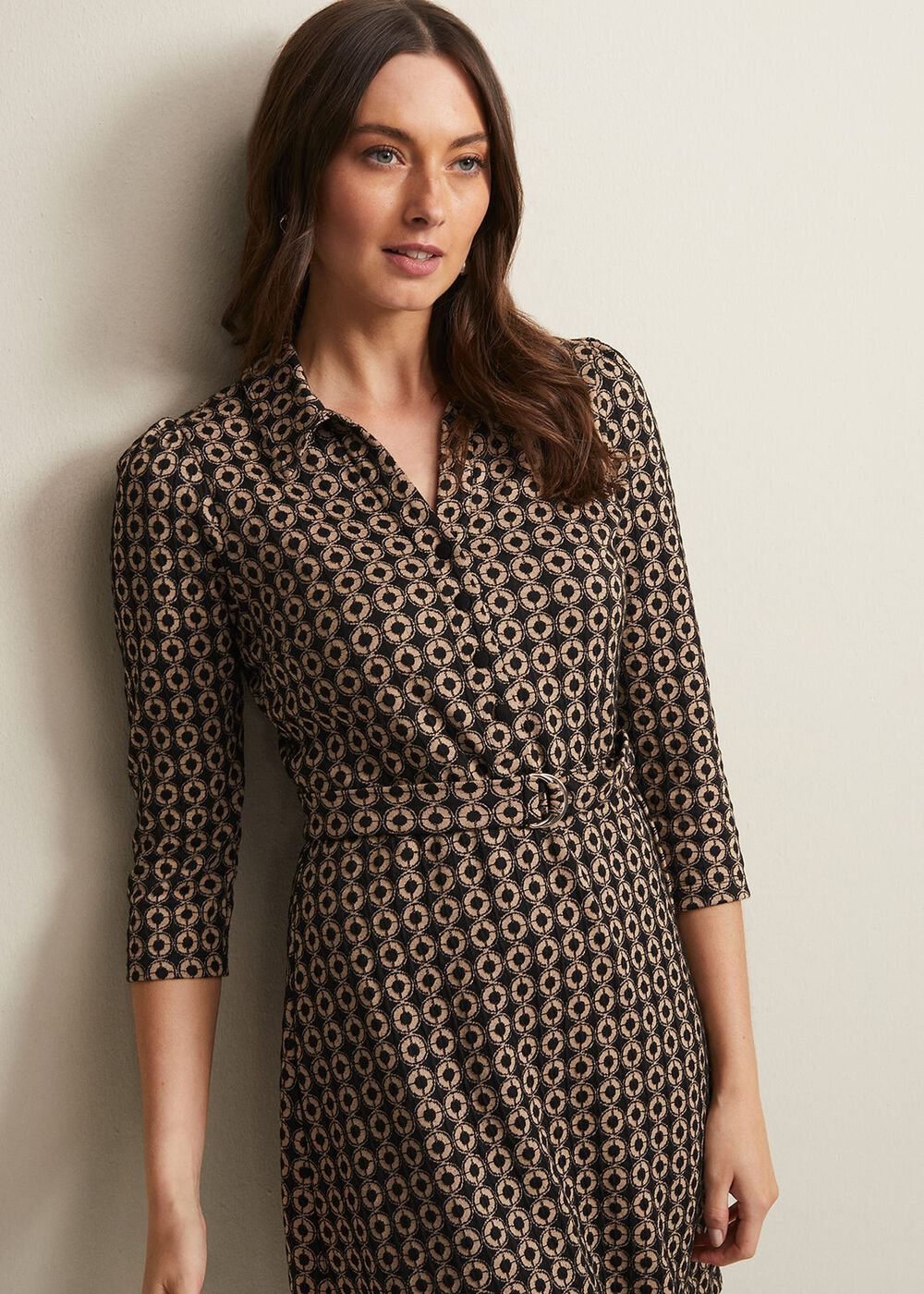 Geometric Mini Shirt Dress in Black & Camel - Black/Camel