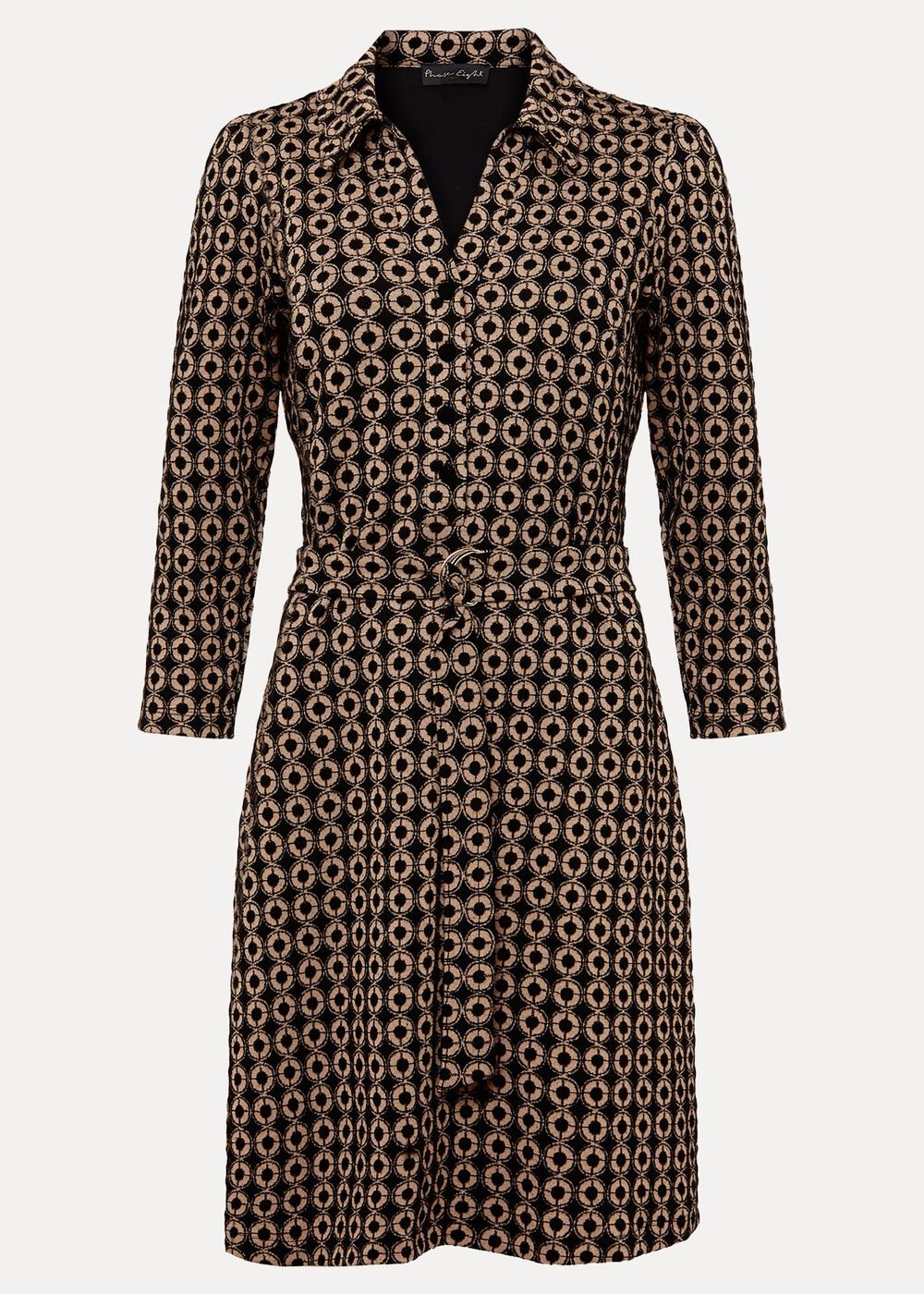 Geometric Mini Shirt Dress in Black & Camel - Black/Camel