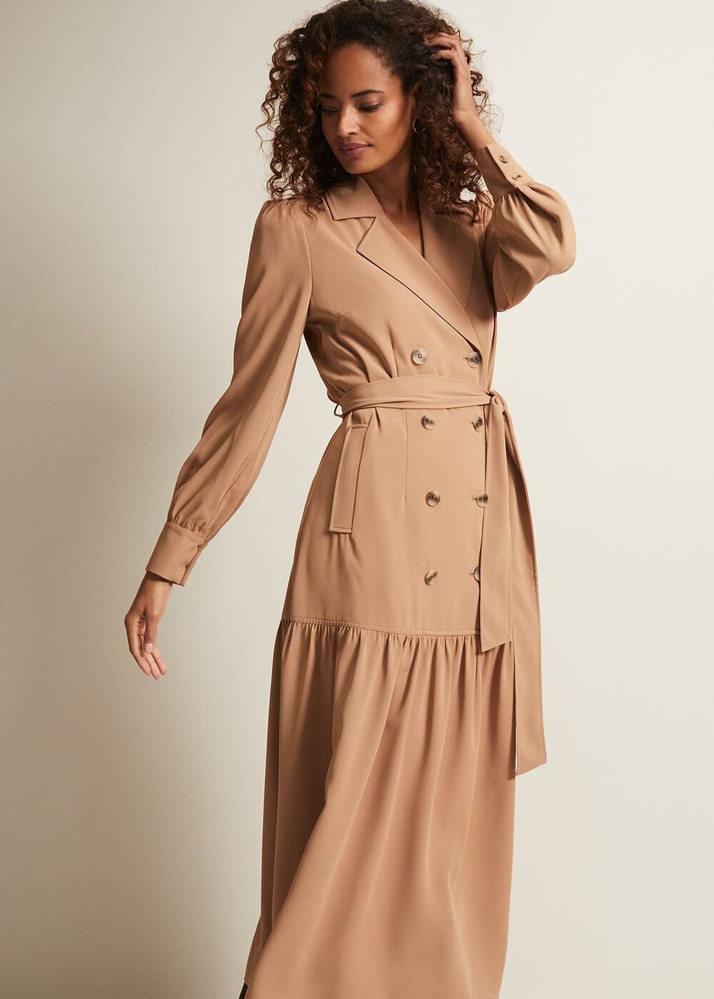 Morgan Trench Midi Dress - Camel