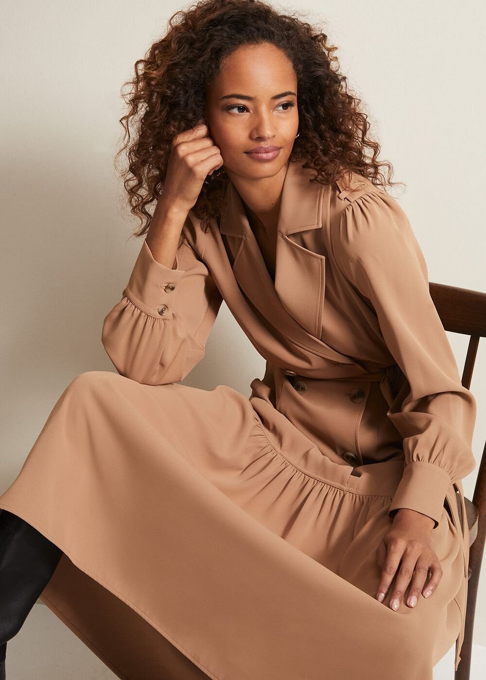 Morgan Trench Midi Dress - Camel