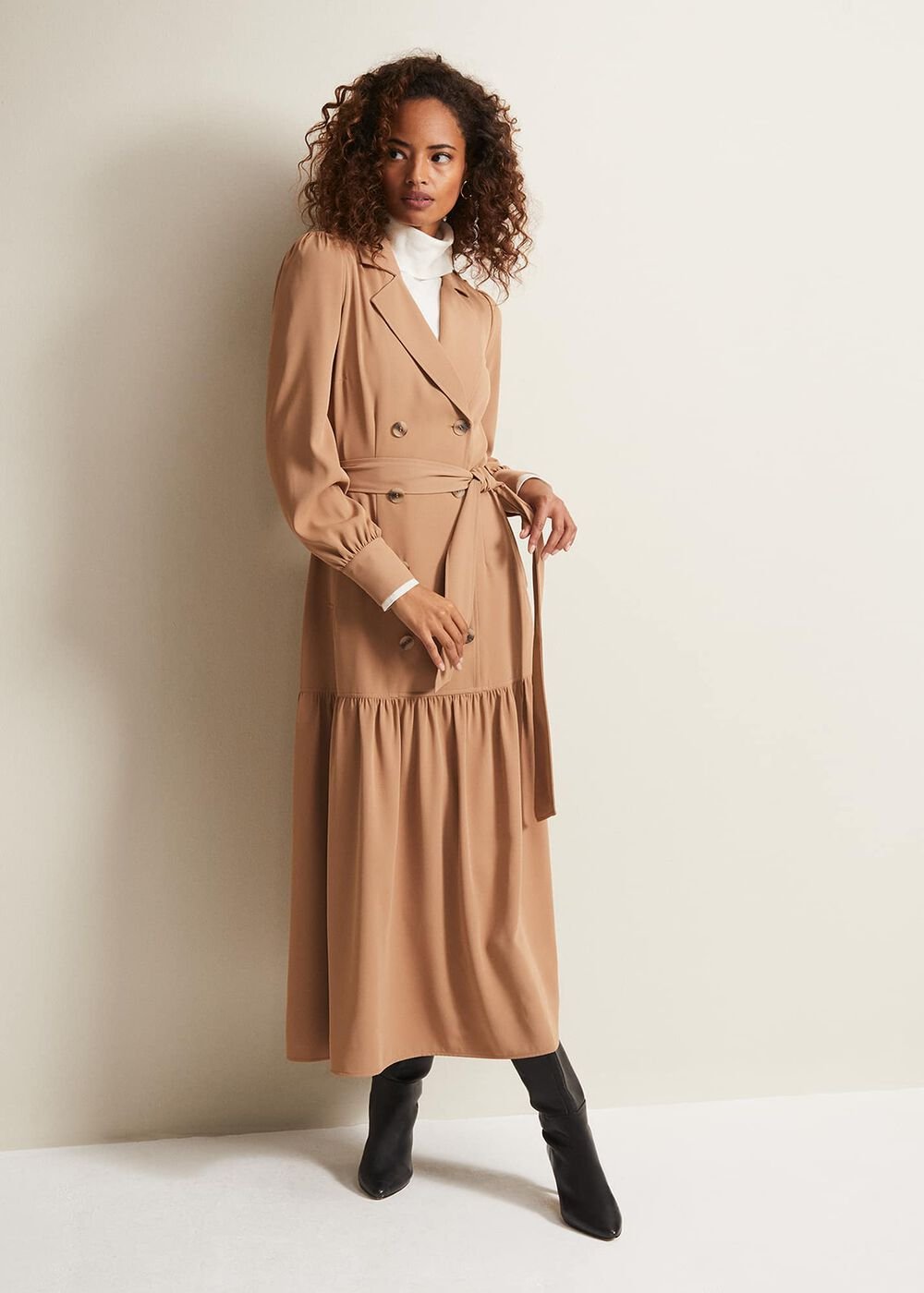 Morgan Trench Midi Dress - Camel