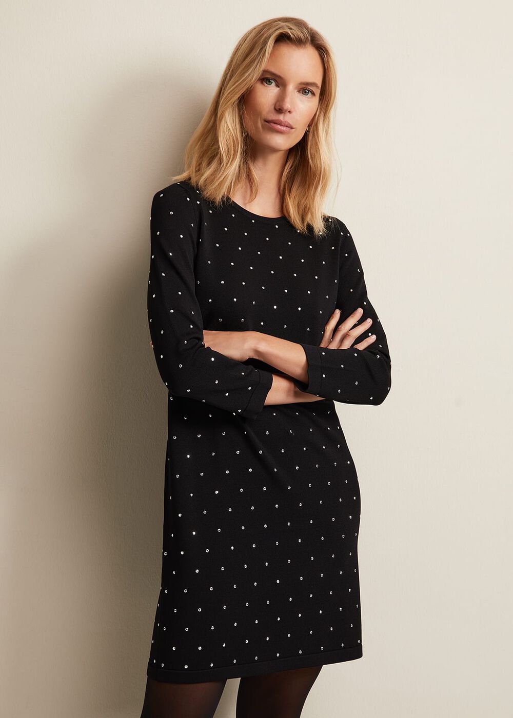 Catriona Stud Shift Knitted Mini Dress - Black