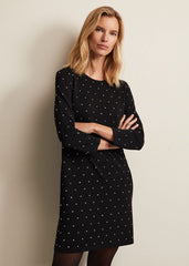 Catriona Stud Shift Knitted Mini Dress - Black