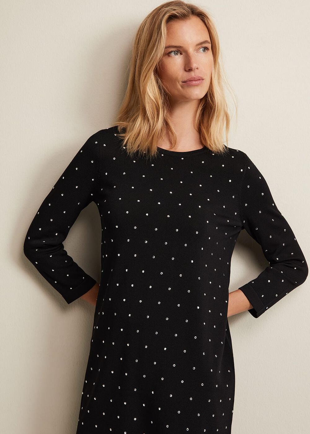 Catriona Stud Shift Knitted Mini Dress - Black