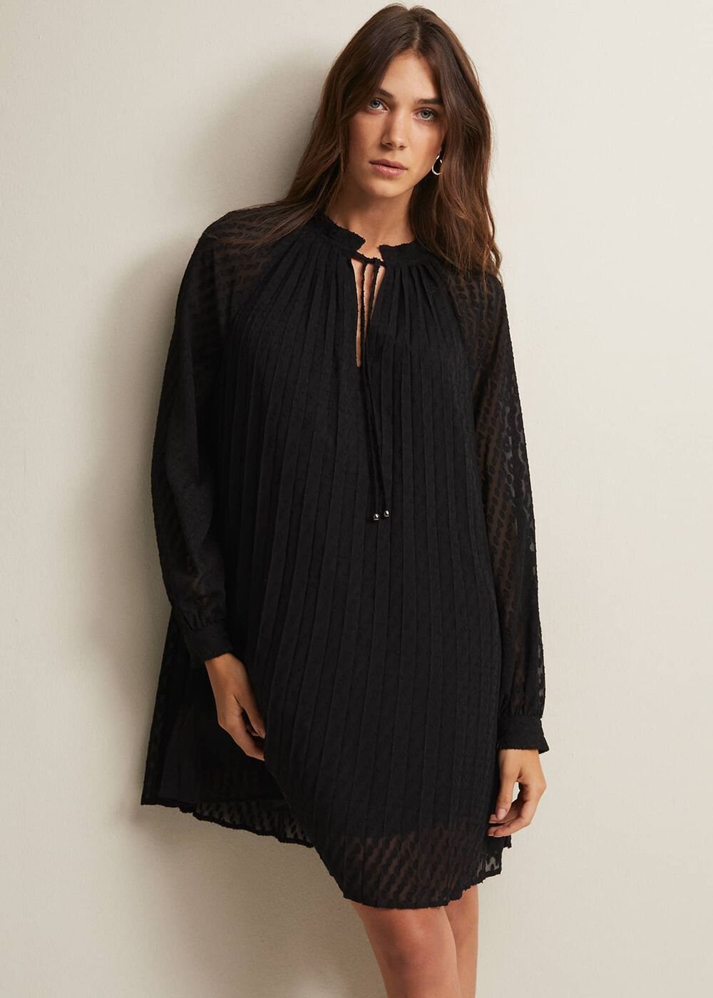 Nikkita Pleated Swing Mini Dress - Black