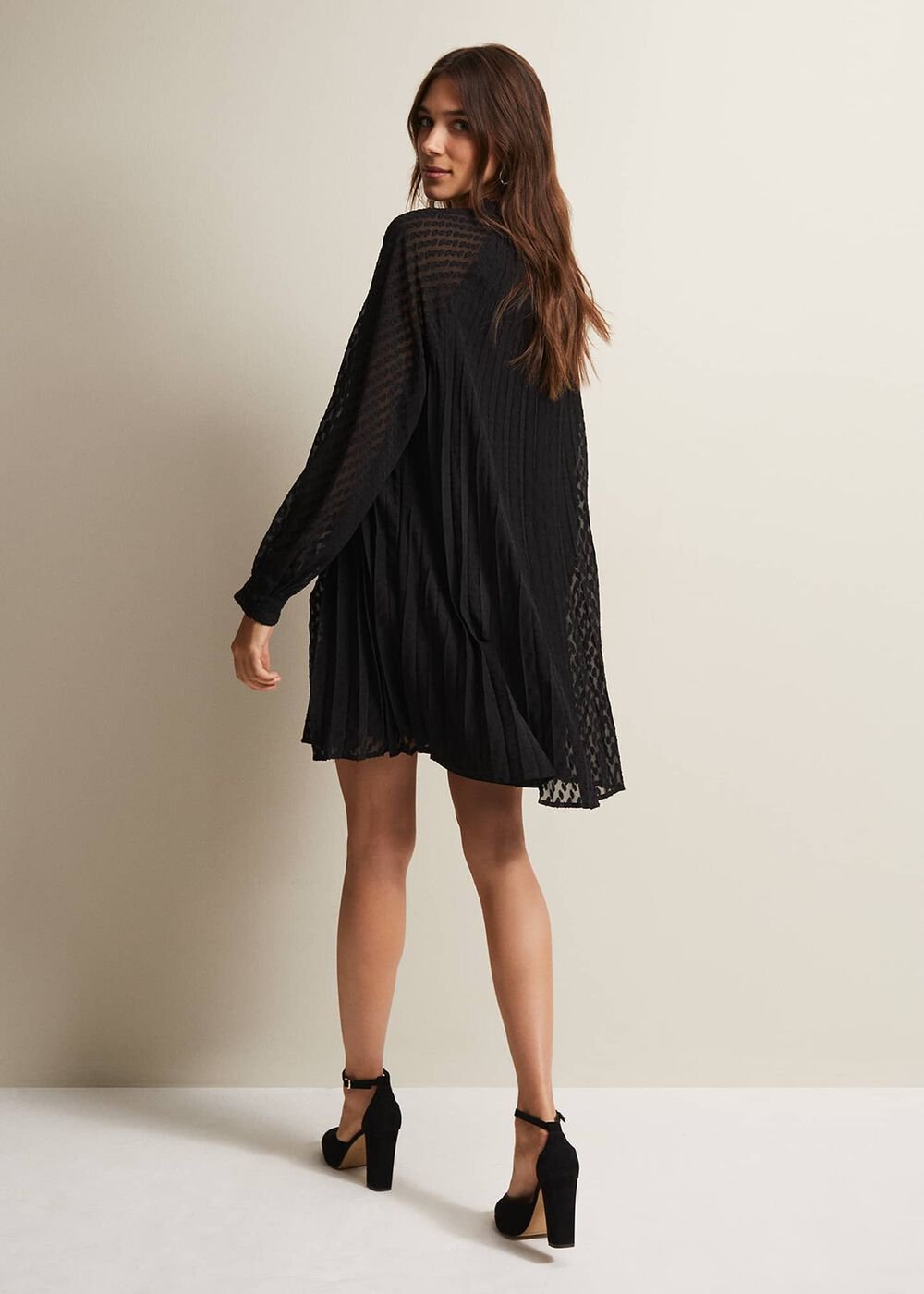 Nikkita Pleated Swing Mini Dress - Black