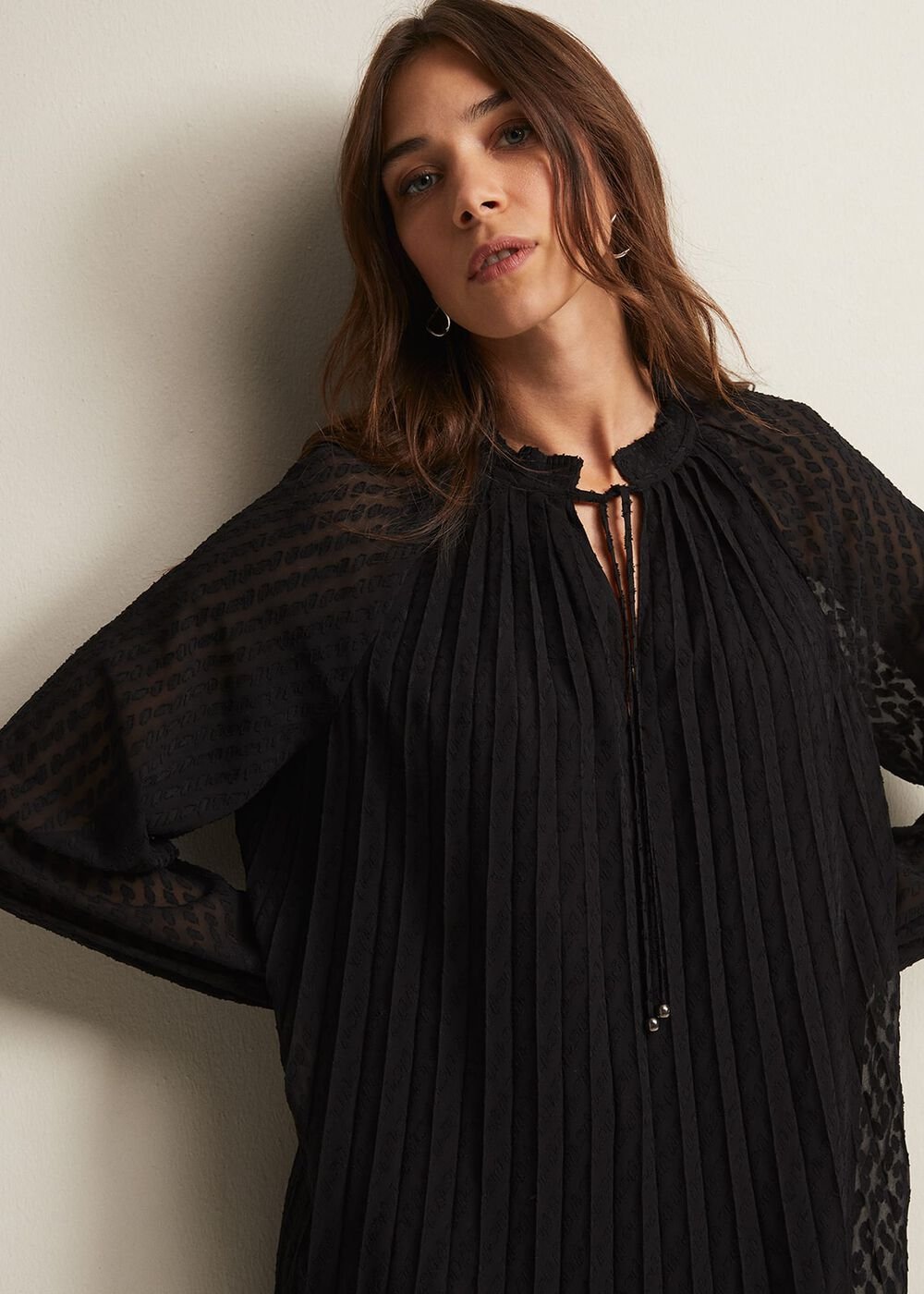 Nikkita Pleated Swing Mini Dress - Black