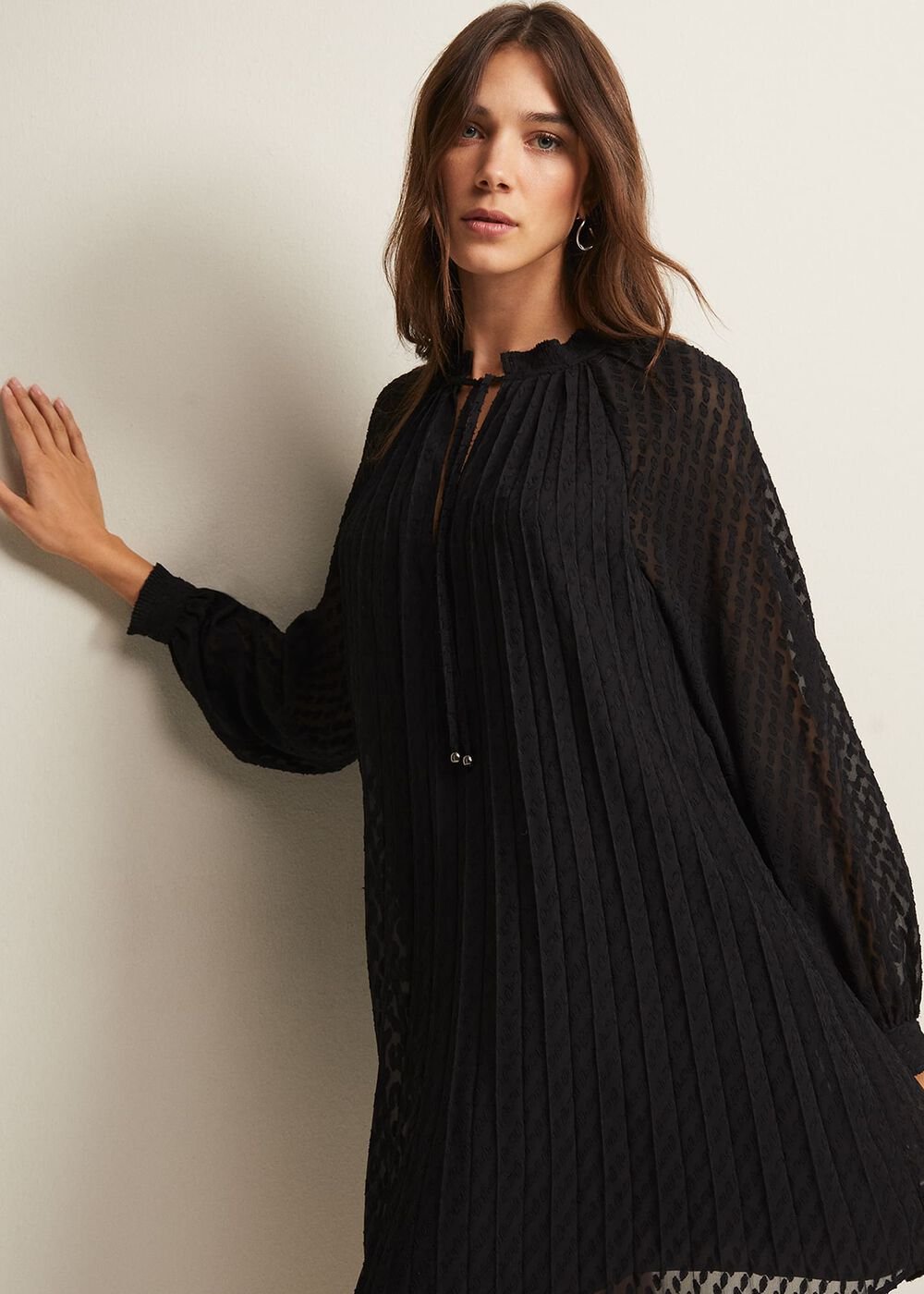 Nikkita Pleated Swing Mini Dress - Black