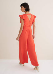 Kallie V Neck Frill Jumpsuit - Orange