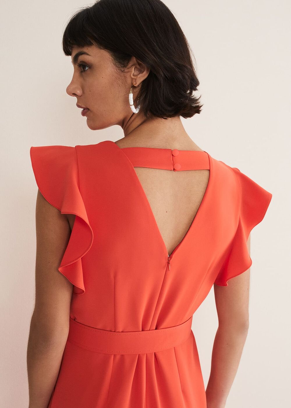 Kallie V Neck Frill Jumpsuit - Orange