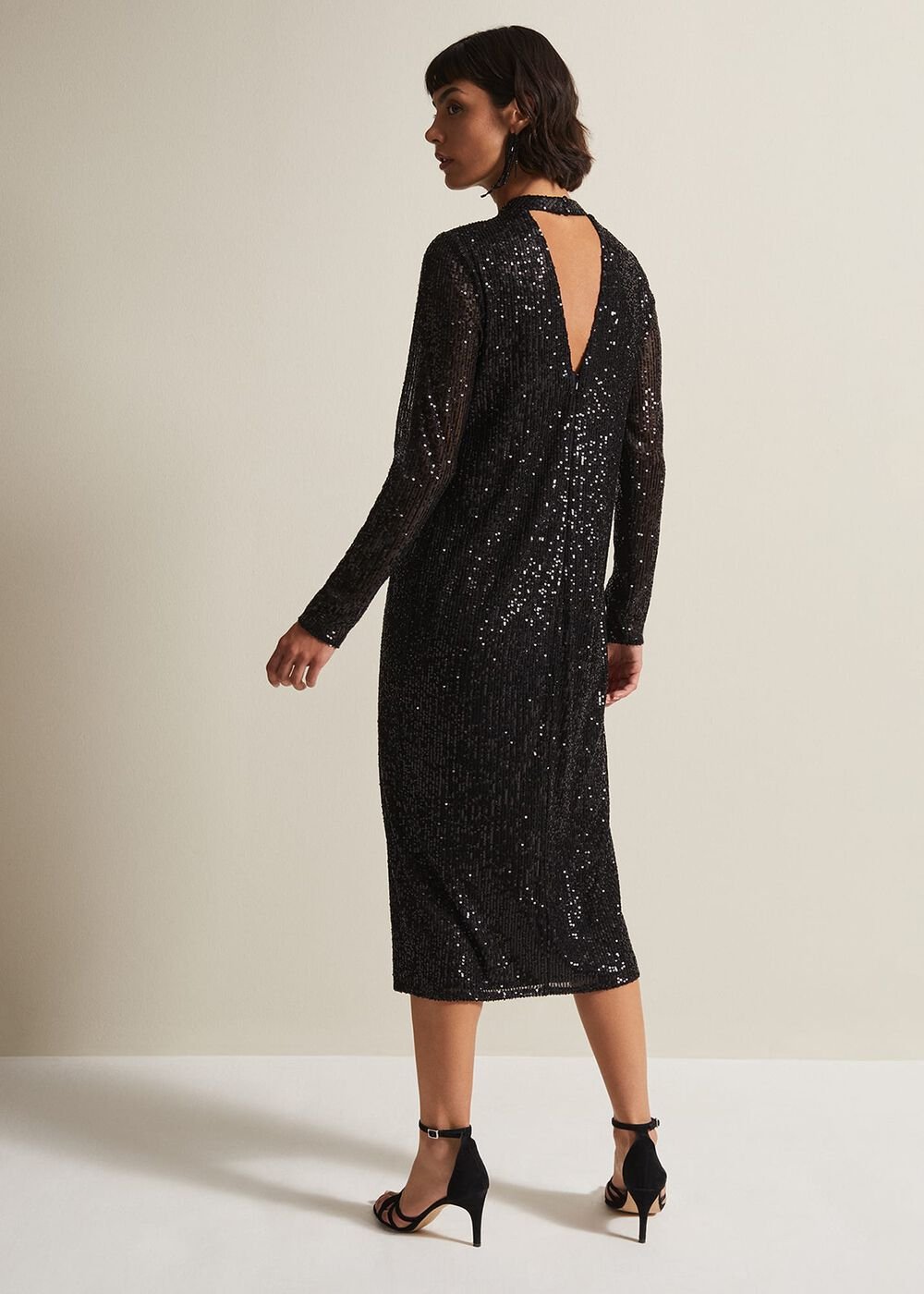 Cindy Black Sequin Midi Dress - Black