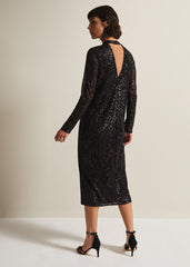 Cindy Black Sequin Midi Dress - Black