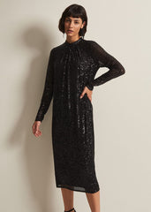 Cindy Black Sequin Midi Dress - Black