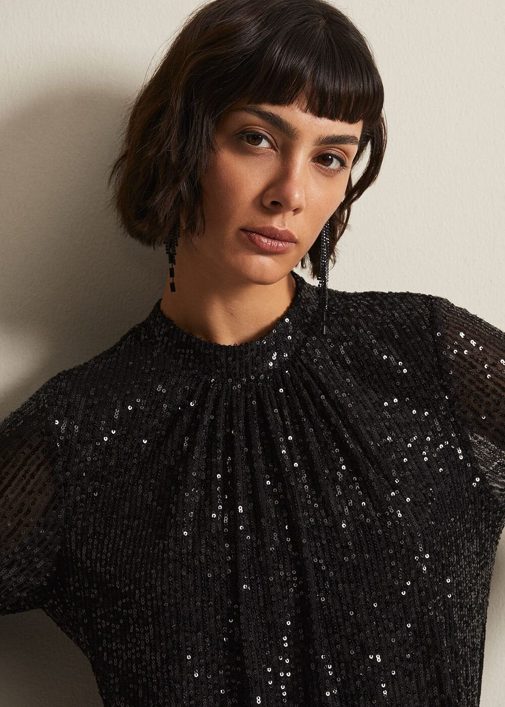 Cindy Black Sequin Midi Dress - Black