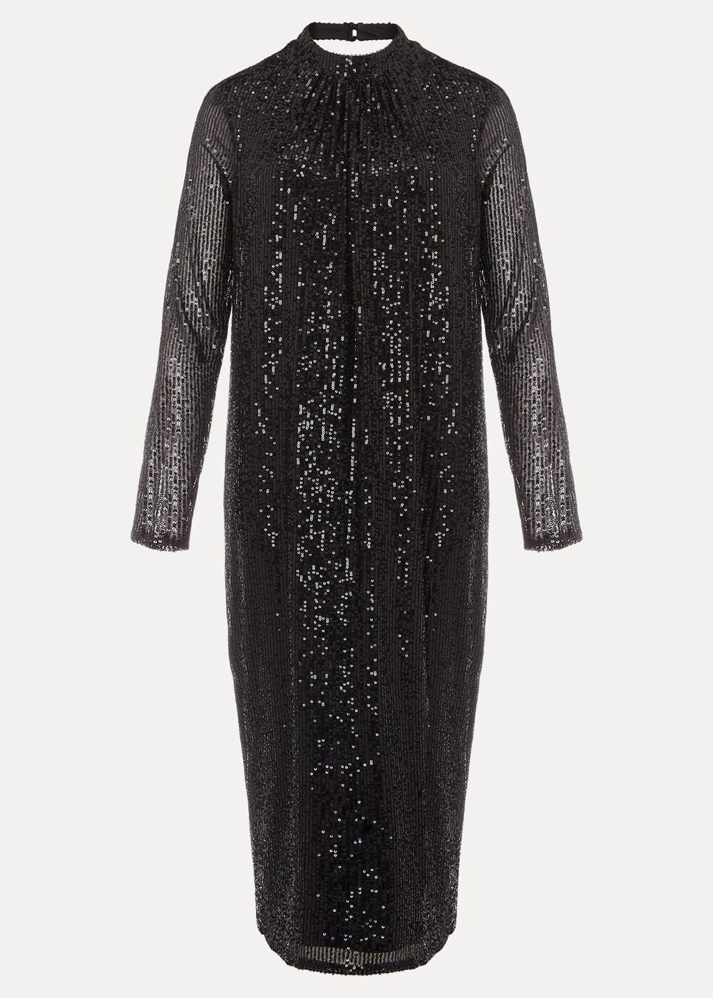 Cindy Black Sequin Midi Dress - Black
