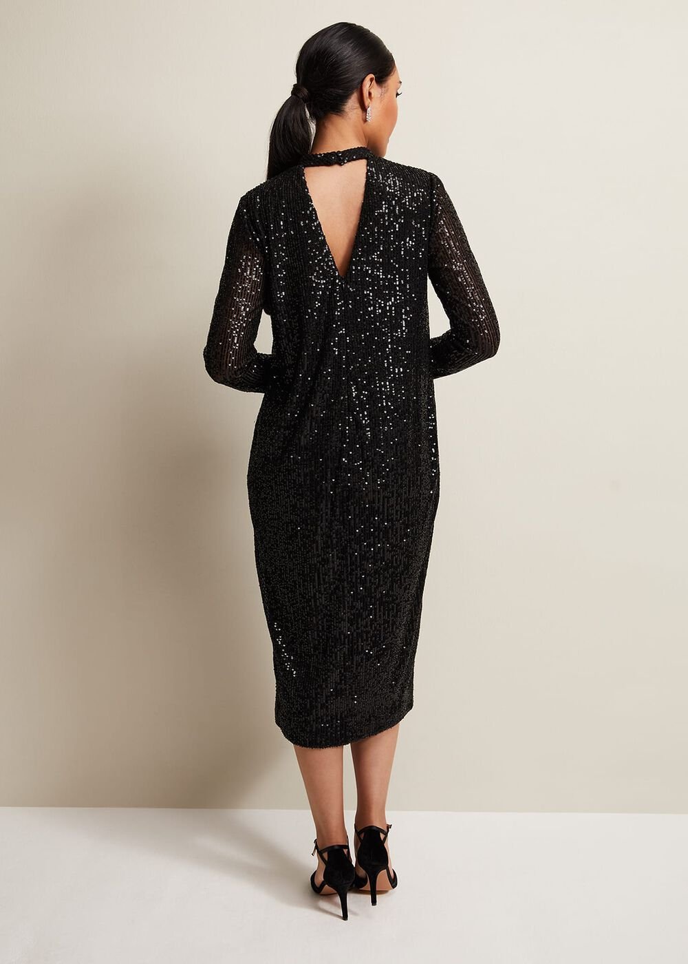 Petite Cindy Black Sequin Midi Dress - Black