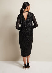 Petite Cindy Black Sequin Midi Dress - Black