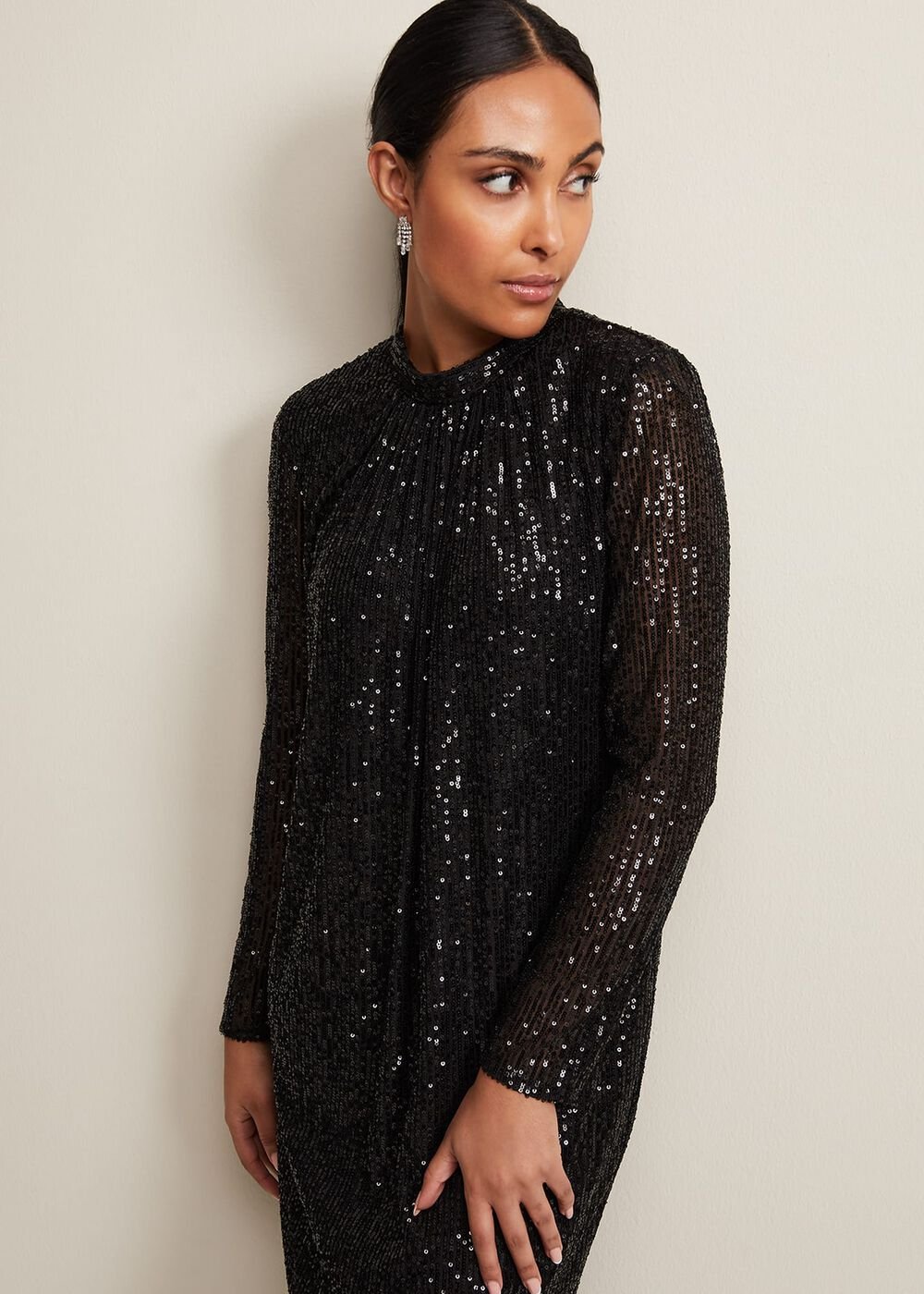 Petite Cindy Black Sequin Midi Dress - Black