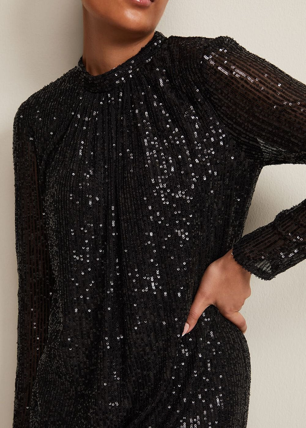 Petite Cindy Black Sequin Midi Dress - Black