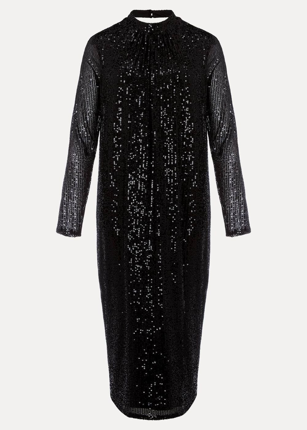 Petite Cindy Black Sequin Midi Dress - Black