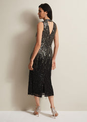 Clover Sequin Fringe Maxi Dress - Black
