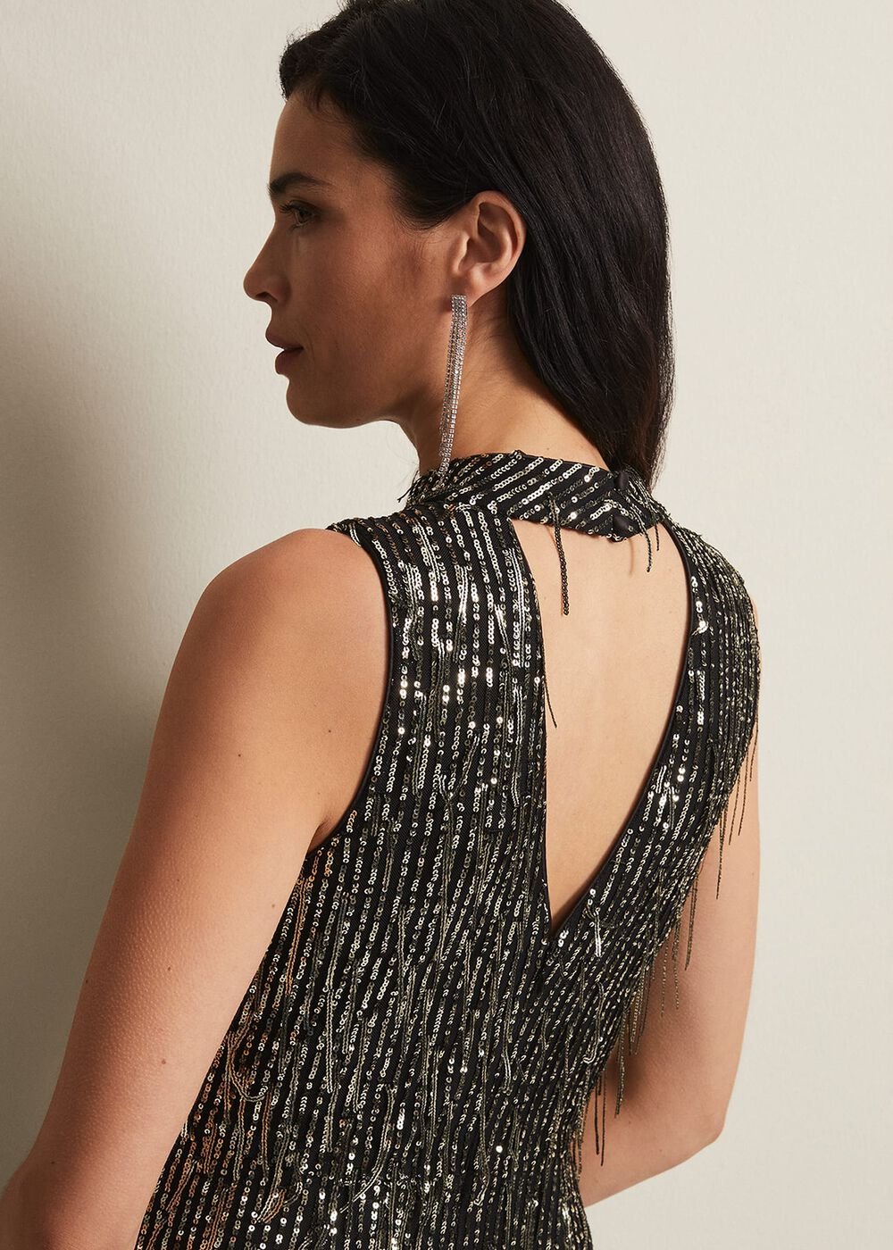 Clover Sequin Fringe Maxi Dress - Black