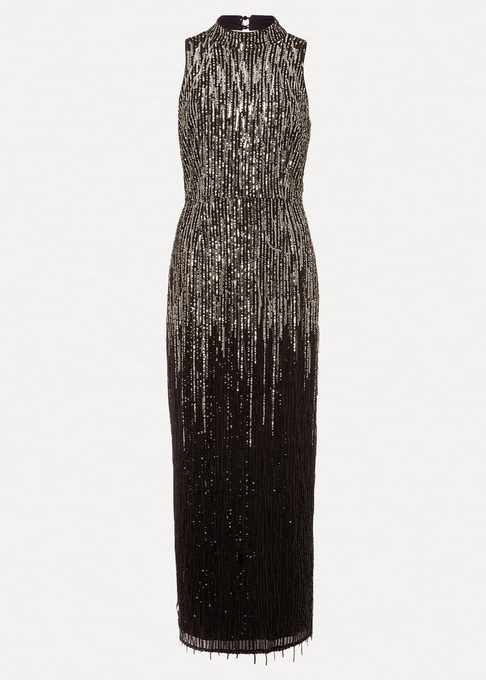 Clover Sequin Fringe Maxi Dress - Black