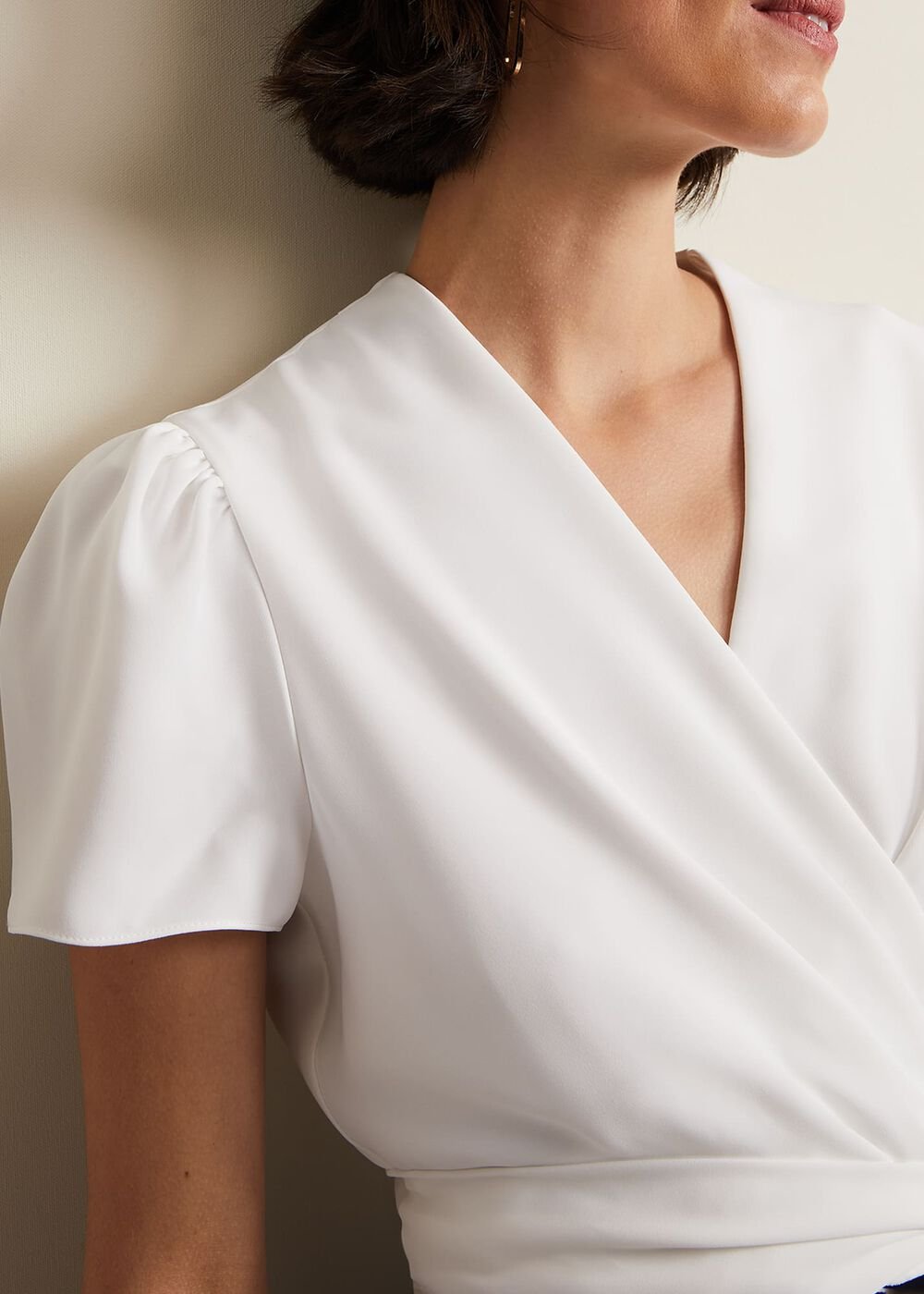 Black & White Jumpsuit with Wrap Bodice & Tie Detail - Navy/Ivory