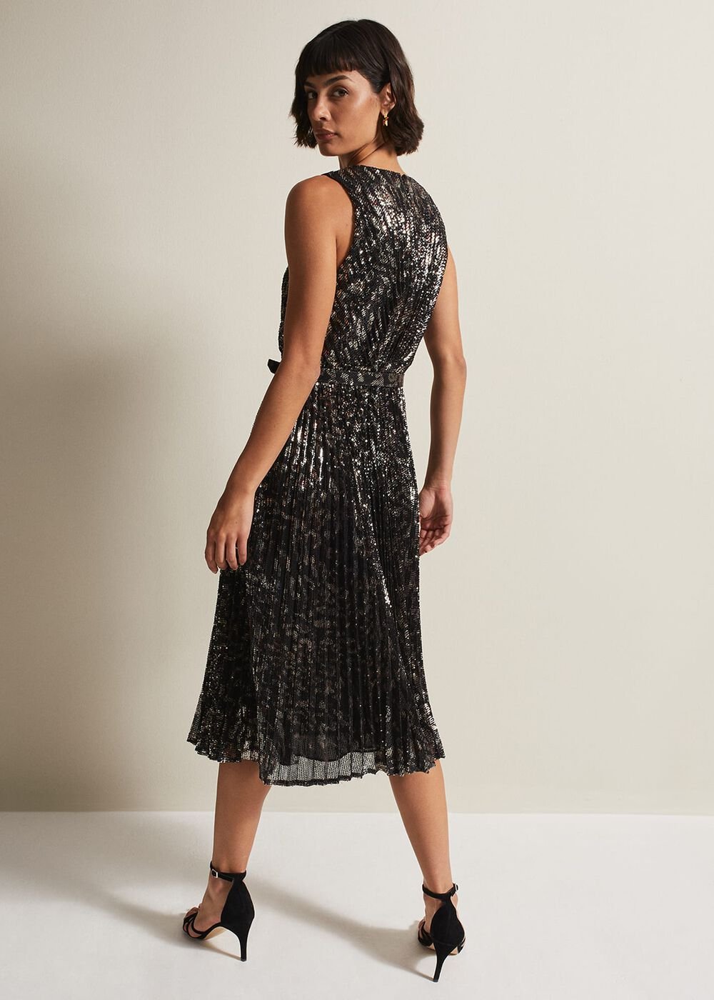 Simara Leopard Sequin Pleated Midi Dress - Multi-Coloured