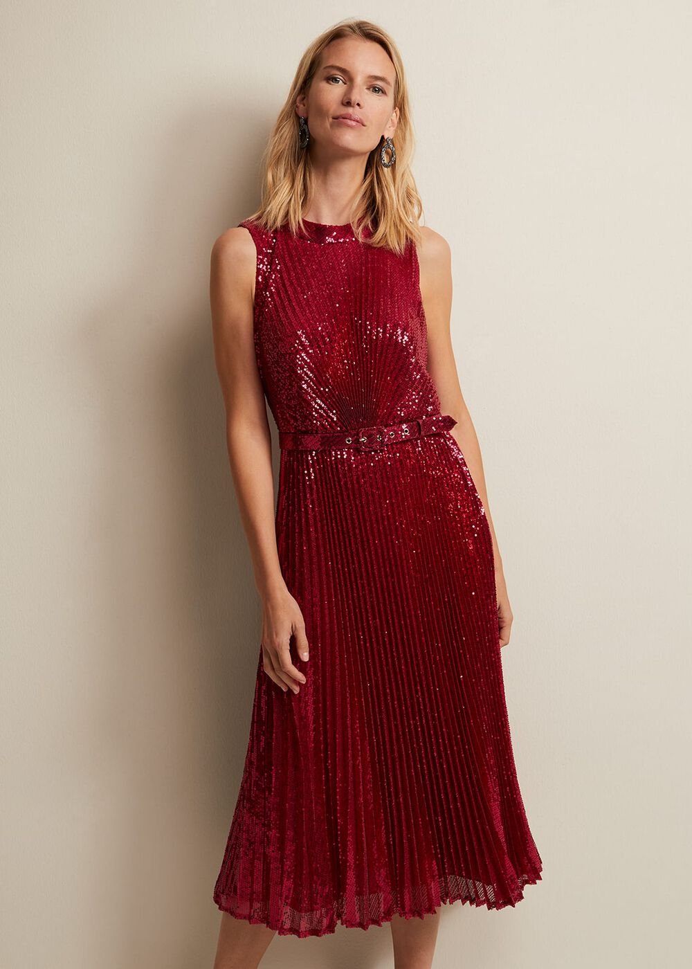Simara Pink Sequin Midi Dress - Pink