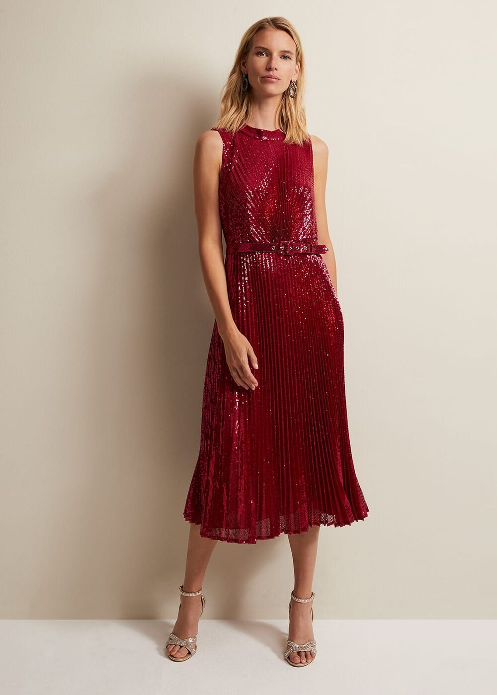 Simara Pink Sequin Midi Dress - Pink