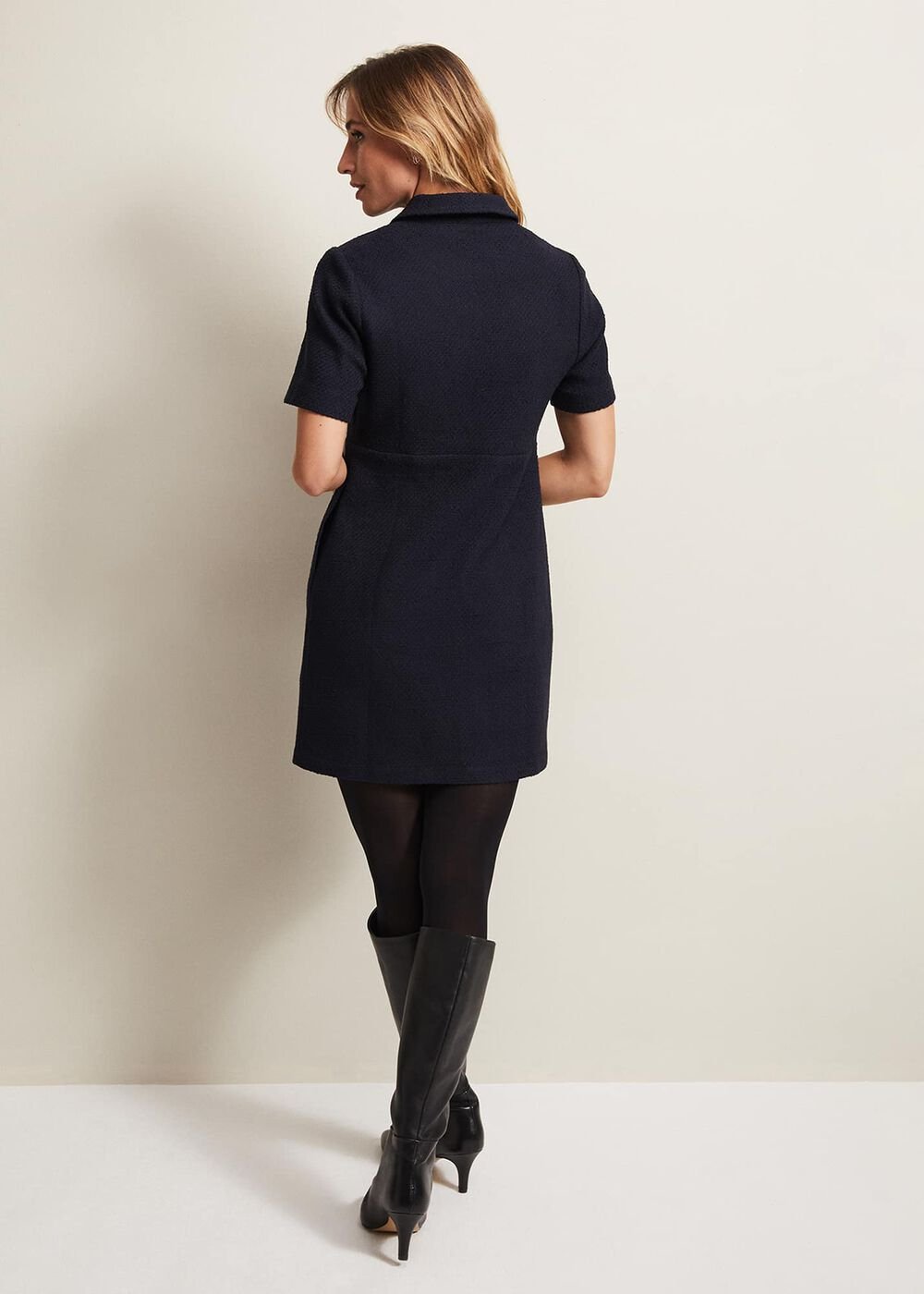 Lana Tweed Zip Tunic Mini Dress - Navy
