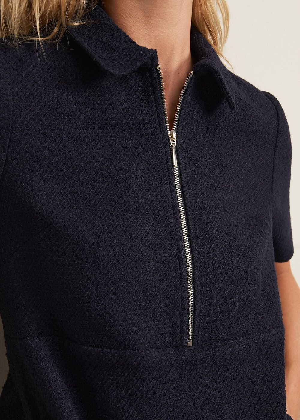 Lana Tweed Zip Tunic Mini Dress - Navy
