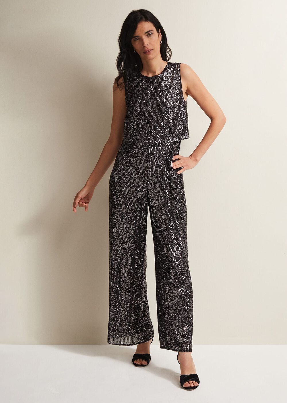 Aubrey Sequin Wide Leg Jumpsuit - Gunmetal