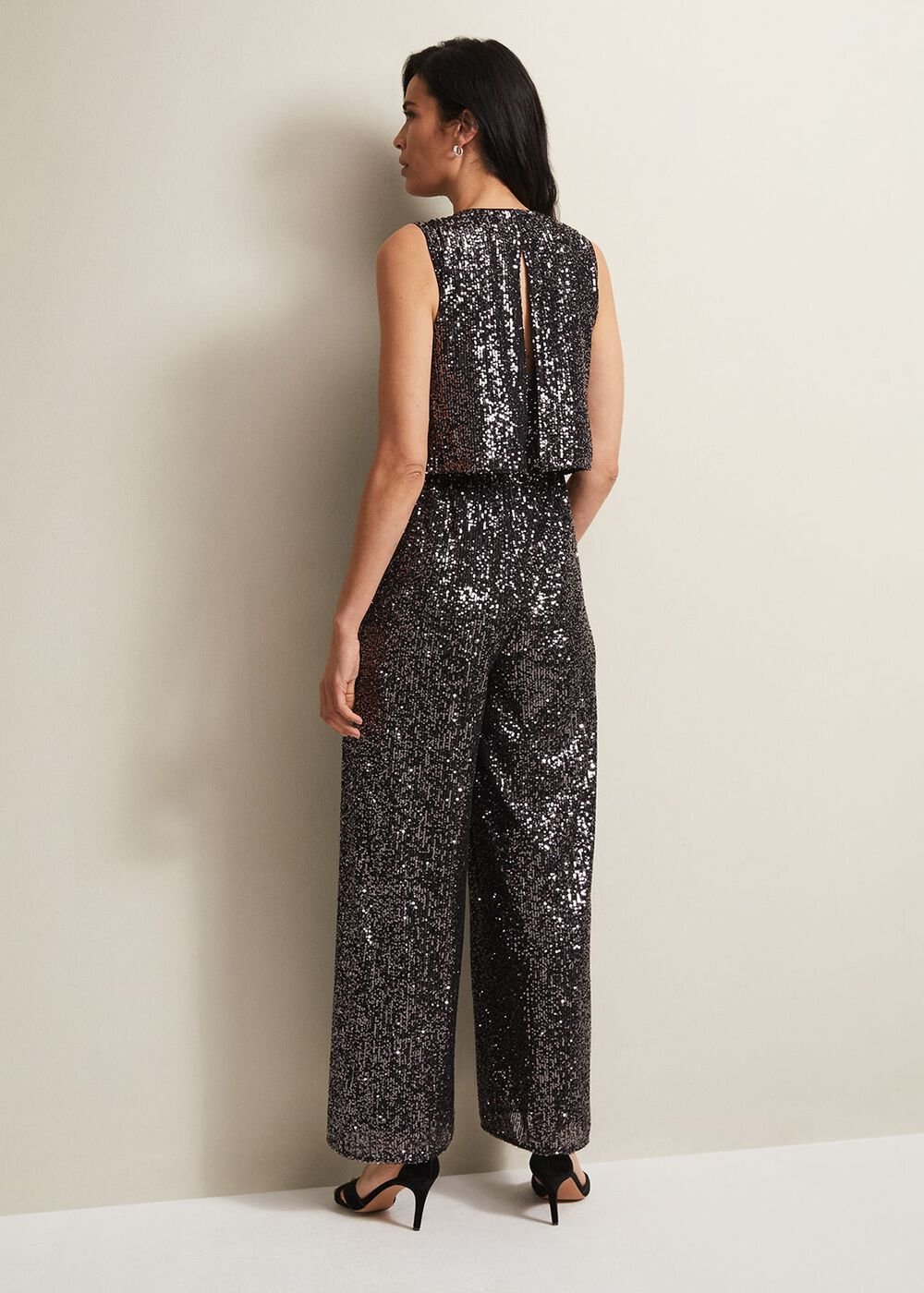 Aubrey Sequin Wide Leg Jumpsuit - Gunmetal