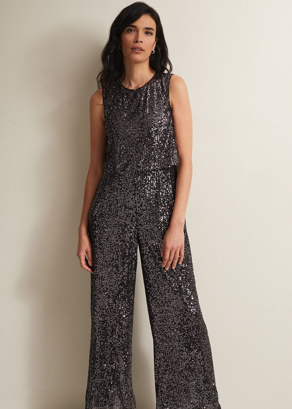 Aubrey Sequin Wide Leg Jumpsuit - Gunmetal