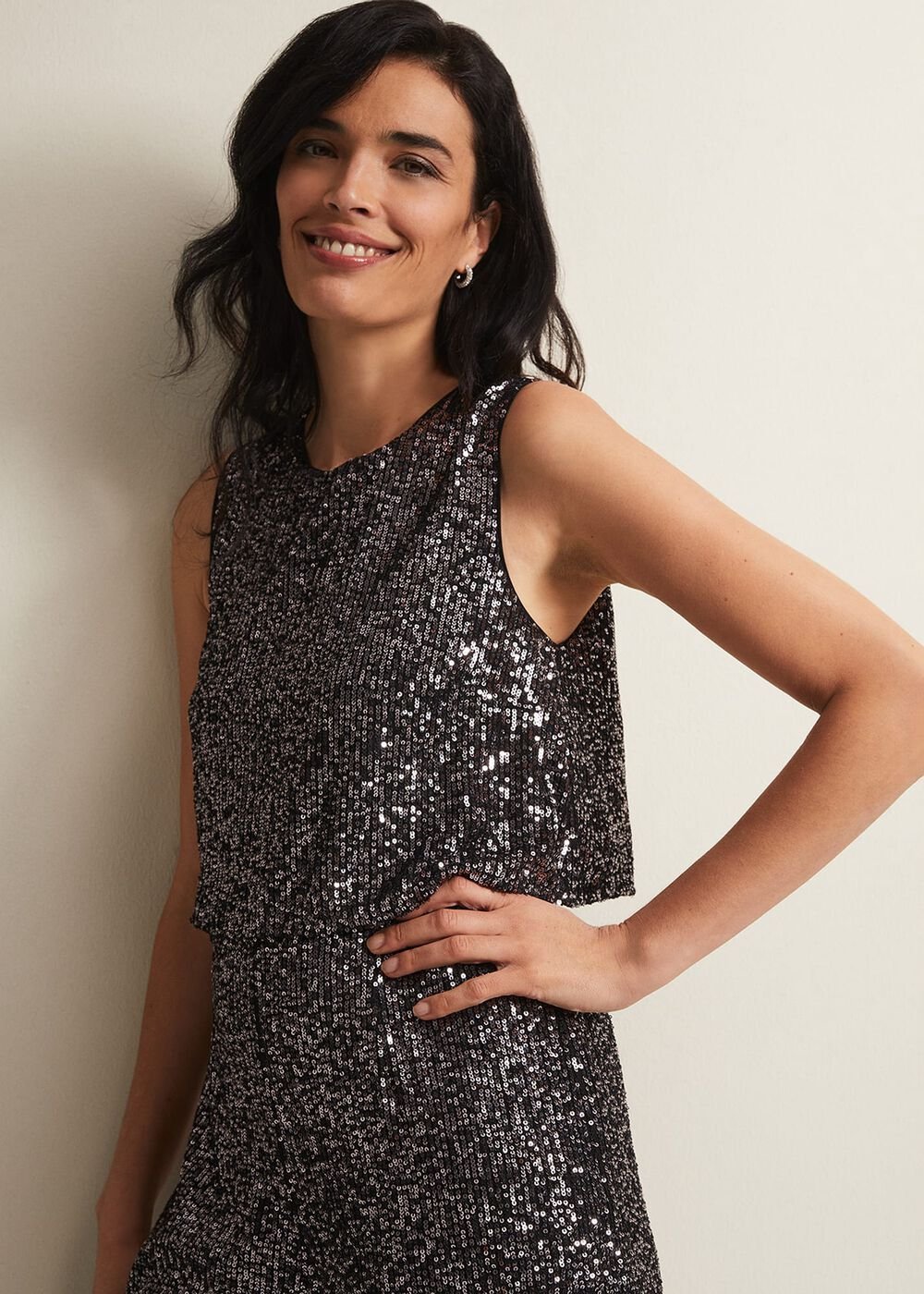 Aubrey Sequin Wide Leg Jumpsuit - Gunmetal