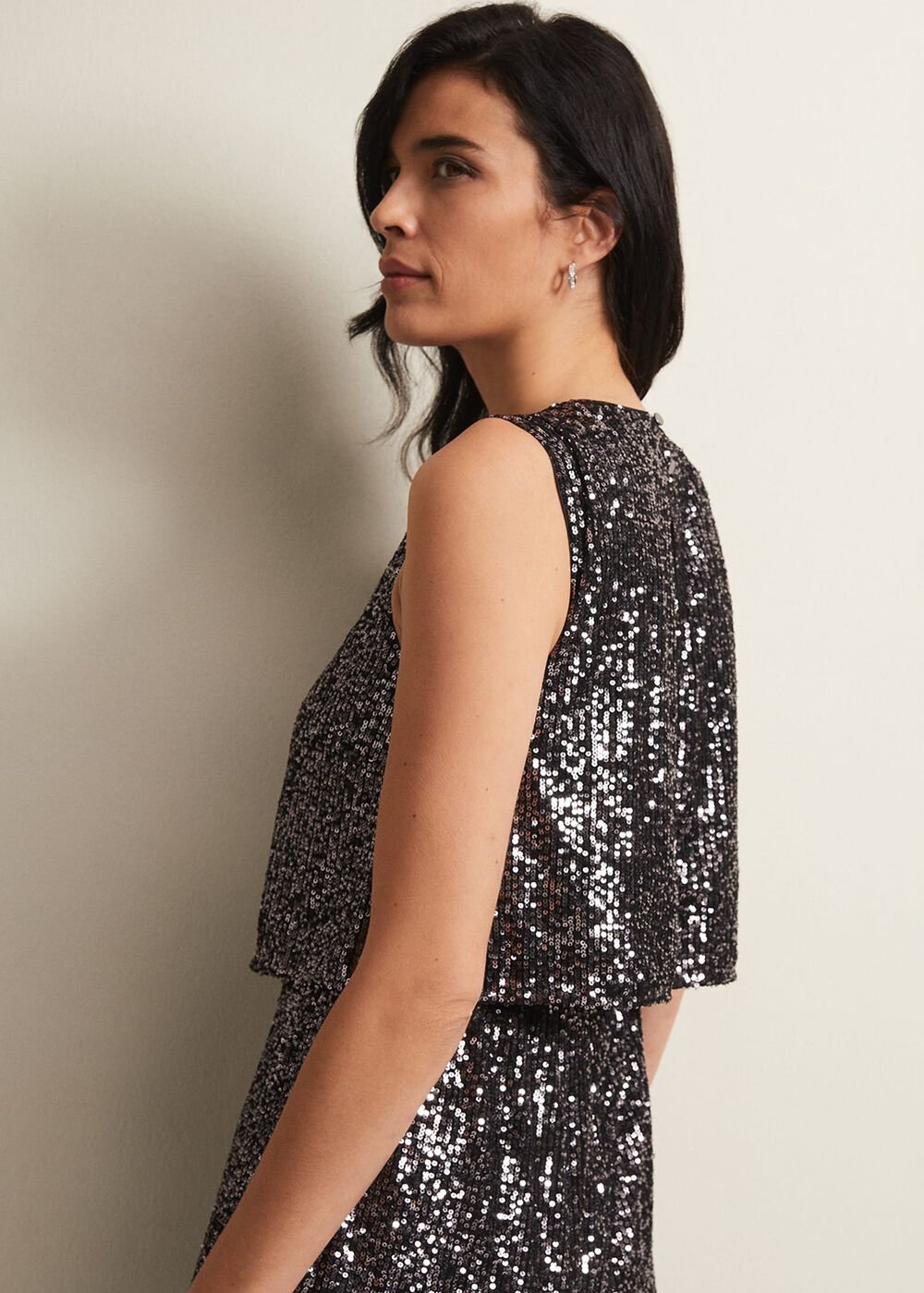 Aubrey Sequin Wide Leg Jumpsuit - Gunmetal